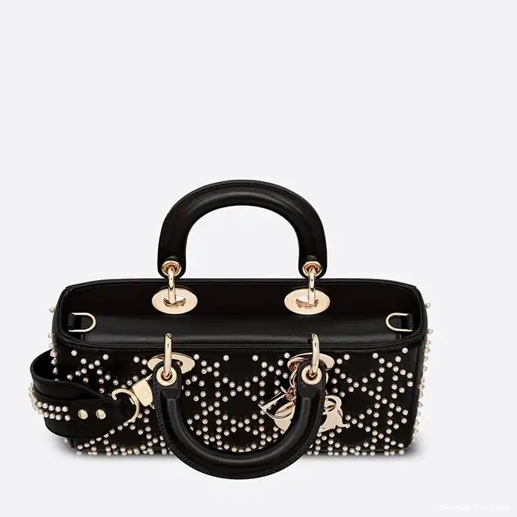 Cheap Lady Motif Cannage Bag Black Medium Beads D-Joy with Lambskin 0425 Luxury